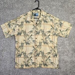AFTCO Bluewater Mens Shirt Size Large Tan Hawaiian Short Sleeve Beach Fishing